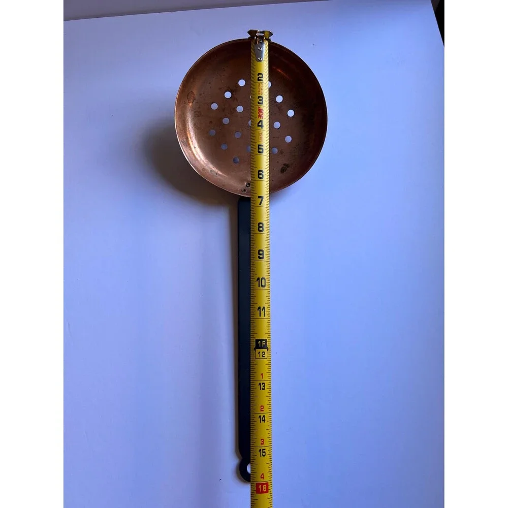 Vintage Copper Skimmer Spoon | Large Antique Kitchen Utensil | Rustic Farmhouse